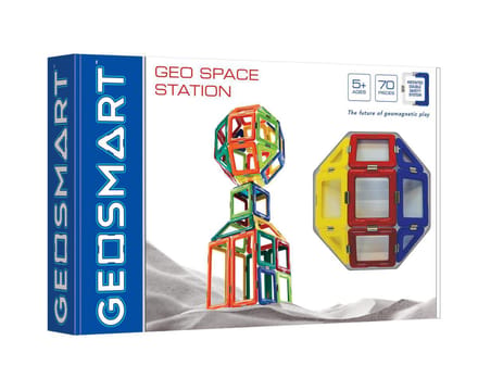 GeoSmart GeoSpace Station - Magnetisch Constructiespeelgoed - 70-delige Luxe Ruimteset met Verlichting & Spinner - Vanaf 5 Jaar