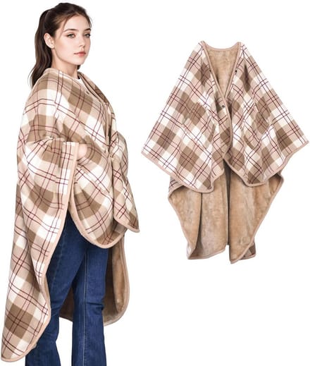 Extra Zachte Draagbare Poncho Deken voor Dames - Warme Fleece Cape met Zakken en Knopen
