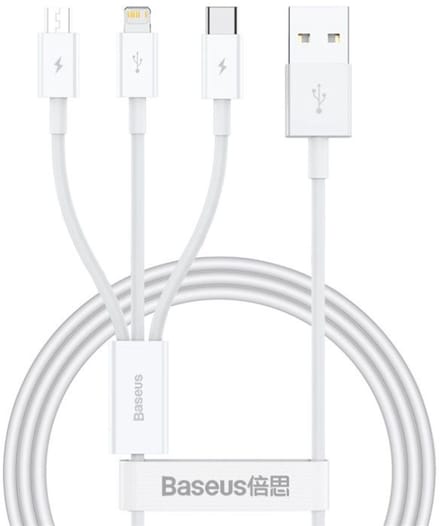 Baseus - Superior - Series USB-A - USB-C / Lightning / micro USB 3.5A kabel 1m - wit