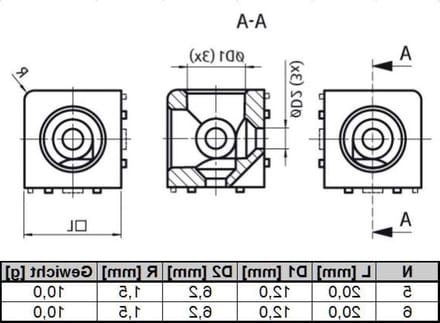 Kubusverbinder 3D 20 I-type groef 5 incl. bevestigingsset en afdekkappen