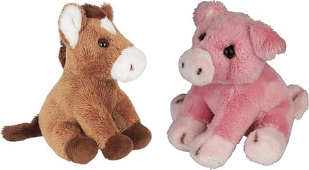 Ravensden - Boerderij dieren pluche knuffels - 2x stuks - Varken en Paard - 15 cm