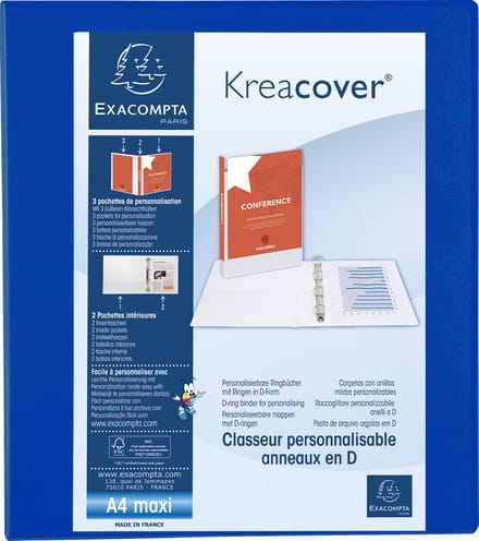 Exacompta 10x Kreacover Ringband in PP met 4 D-ringen van 40mm - A4 maxi - Blauw - 51843BE