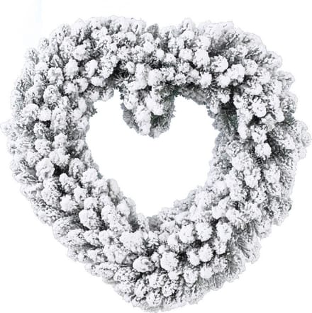 Kerstkans - hartvormig - groen/wit - met nepsneeuw - 50 cm