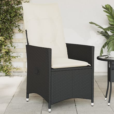 vidaXL - Tuinstoel - verstelbaar - met - kussens - poly - rattan - zwart