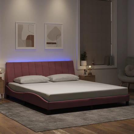 vidaXL - Bedframe - met - LED - zonder - matras - "Hanko" - - fluweel - roze - 180x200 - cm