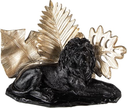 Clayre & Eef Beeld Leeuw 16 cm Zwart Goudkleurig Polyresin