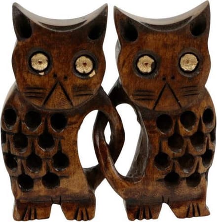 Beeld hout - Uilen koppel - Hout - Bruin - Fairtrade - Sarana