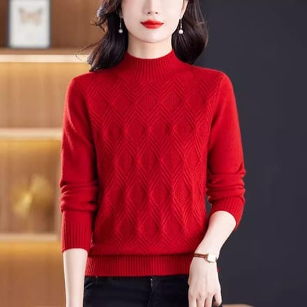 Dames Semi Hoge Hals Dikke Trui Losvallend Winter Binnen Breisel Basis Trui 3XL rood