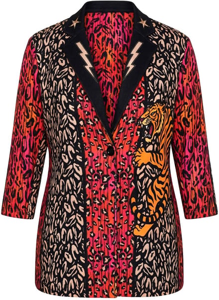 Angel of Style - Dames - Blazer basic pasvorm scuba dier tijgermotief - Zwart - Maat 48