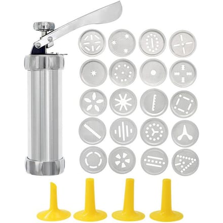 Koekjesperspistool en Icing Set Kerst Spritz Legering Churro Maker Met 4 Spuitmondjes 20 Schijven Koekjesvorm Tool