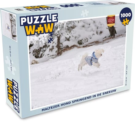 Puzzel Maltezer hond springend in de sneeuw - Legpuzzel - Puzzel 1000 stukjes volwassenen