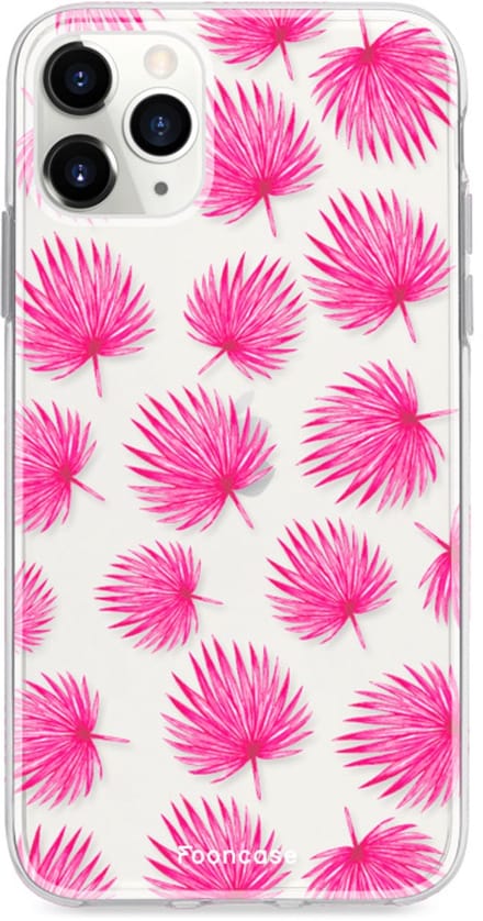Fooncase Hoesje Geschikt voor iPhone 12 Pro - Shockproof Case - Back Cover / Soft Case - Pink leaves / Roze bladeren