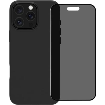 BlueBuilt Back Cover iPhone 16 Pro Zwart + Privacy Filter Screenprotector Glas