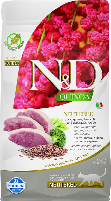 N&D Quinoa voeding voor de gecastreerde kat Eend 1,5 kg