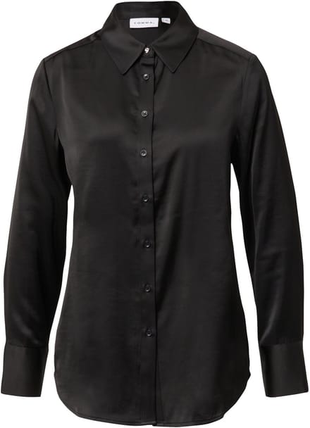 Dames satijnen blouse met lange mouwen en kraag met plooien COMMA