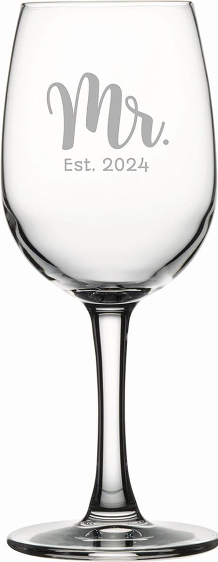 Gegraveerde witte wijnglas 26cl Mr. Est. 2024