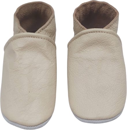 Cremekleurige effen leren babyslofjes van Baby-Slofje maat 24/25