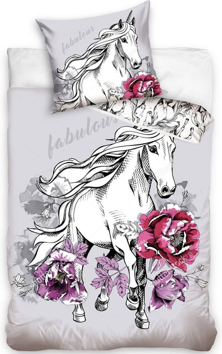 DREAMEE Dekbedovertrek Fabulous Unicorn - Eenpersoons - 140x200 cm - Grijs