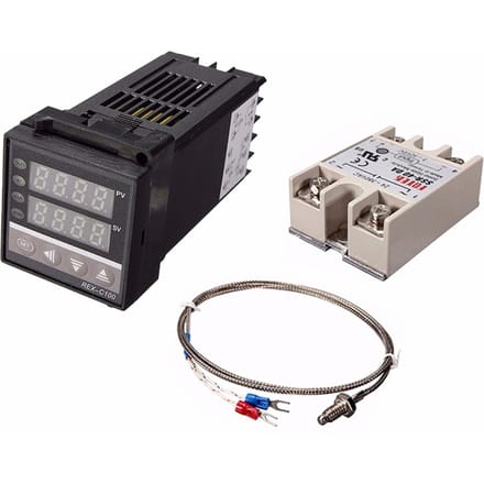 Digitale LCD PID REX-C100 temperatuurregelaarset + K-thermokoppel + Max.40A SSR black