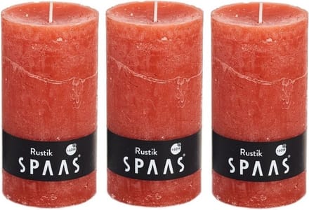 Spaas rustieke cilinderkaars/stompkaars - 3x - oranje - 7 x 13 cm - 60 branduren
