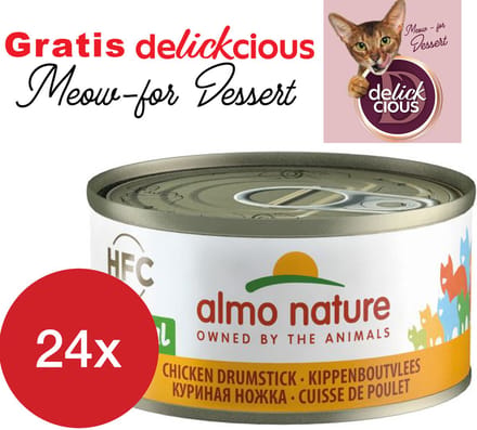 Almo Nature kippenboutvlees 24 x 70 gram met GRATIS Delickcious dessert