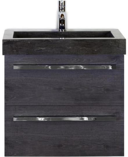 Seville Badmeubelset 60 cm - Black Oak - Wastafel Hardsteen Wit Lucca