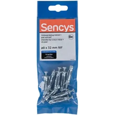 Sencys Plug Voor Holle Wand Staal - Diam. 8x32mm - 8 Stuks