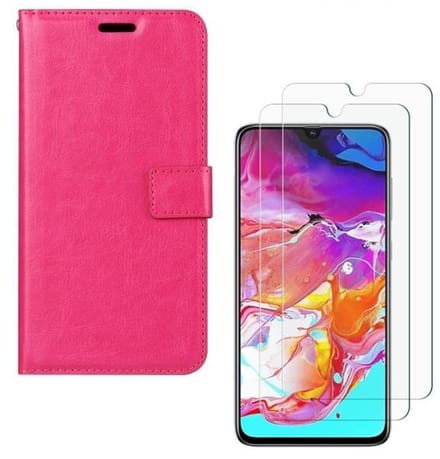 hoesje Geschikt voor: Samsung Galaxy A70 / A70S Portemonnee roze met 2 stuks Glas Screen protector