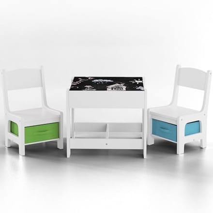 Multifunctionele Houten Kinderzitgroep met Tafel en 2 Stoelen