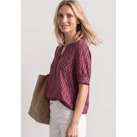 Blouse met korte mouwen, gespleten hals en elastische zoom