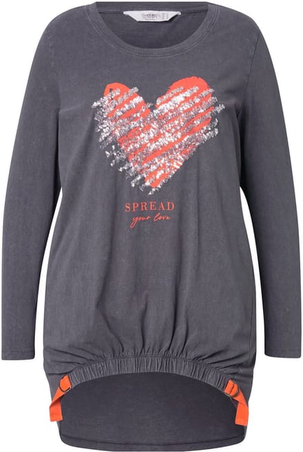Angel of Style - Dames - Sweatshirt A-lijn versierd hart elastische zoom - Antraciet - Maat 48