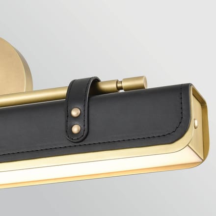 Quintiesse LED wandlamp VALISE, zwart/oud messing, 50 cm kunstleer