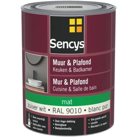 Sencys Keuken & Badkamer Muurverf - Mat - Witt Ral 9010 - 1l
