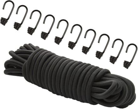 Elastisch Expandertouw 8 mm - 20 meter Zwart met Spiraalhaken
