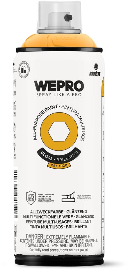 Spuitbus Ral 1028 Glans MTN WEPRO ALL-PURPOSE PAINT 400ML