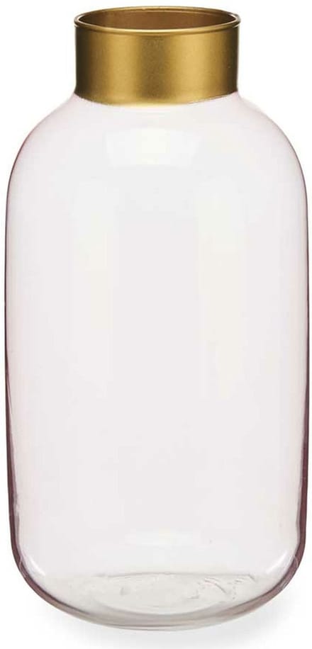 Giftdecor Bloemenvaas - glas - roze transparant/goud - 14 x 30 cm - vaas