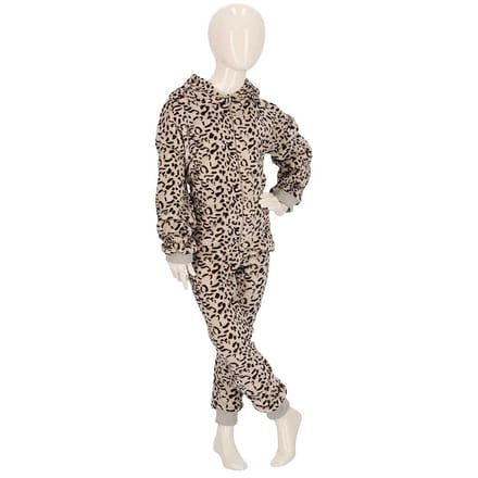Kinder onesie leopard - 128/140 / Grijs