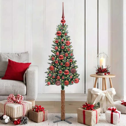 vidaXL - Slanke - Kerstboom - Groen - 150 - cm - PVC - en - massief - dennenhout