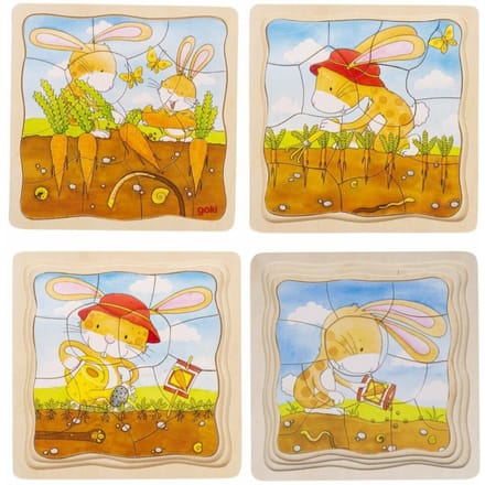 GOKI Puzzel - Groentebed - 53 Stukjes - 4 Lagen - 20X20X1,5Cm - Hout - 3 Jaar