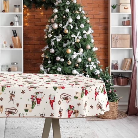 ANRO Tafelkleed Kerstkabouter Meerkleurig Ovaal 240x140cm Met sierband Afwasbaar Waterafstotend