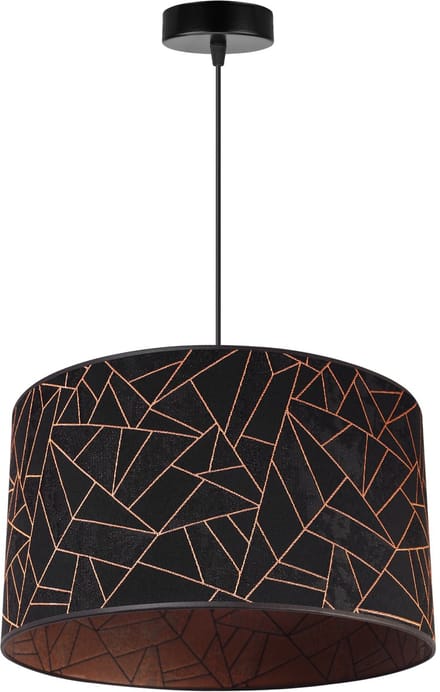 Light Home WERONA - Hanglamp 1-Lichts - Stoffen Kap Ø40 cm Zwart/Koper - E27
