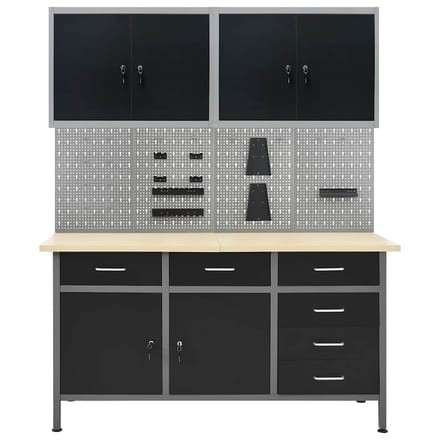 vidaXL - Werkbank - met - vier - wandpanelen - en - twee - kasten