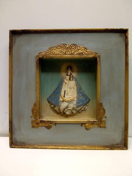 Schilderij-blauw-hout-Madonna-woonaccessoires-wandddecoratie