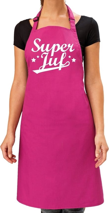 Super juf cadeau bbq/keuken schort roze voor dames - Einde schooljaar/ jufdag cadeau