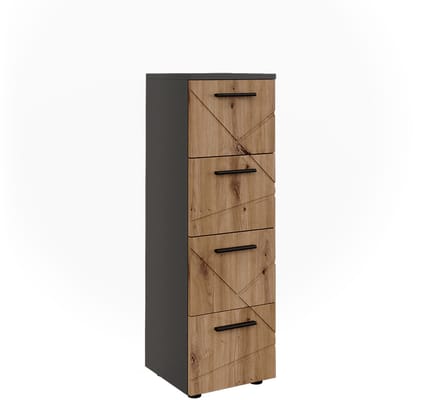 Vicco Midikast Irma, Antraciet/Goudkleurig Eiken, 30 x 95 cm met 4 laden