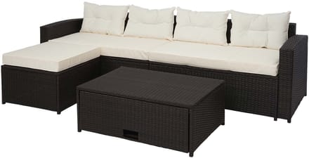 Poly-rattan set MCW-J34, balkon/tuin/lounge set Sofa, opbergvak ~ bruin, kussens crème-beige