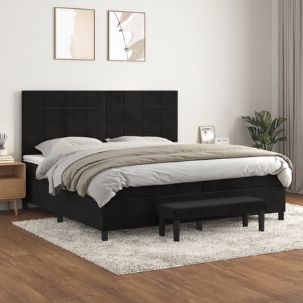 vidaXL - Boxspring - met - matras - fluweel - zwart - 200x200 - cm
