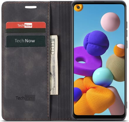 Hoesje geschikt voor Samsung Galaxy A21s - Book Case Leer Slimline Zwart