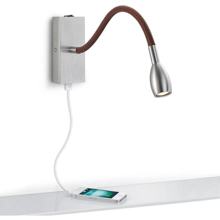 Knapstein Matgrijze LED wandlamp Milos met bruine stof