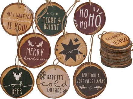 Kerst Decoratie Houten Hangers - Kerstornament - Traditioneel Kerstversiering - Kerstcadeau versiering - Set van 8 - ca ⌀ 8 cm